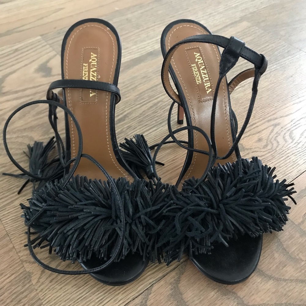 Black Leather Aquazzura Heels